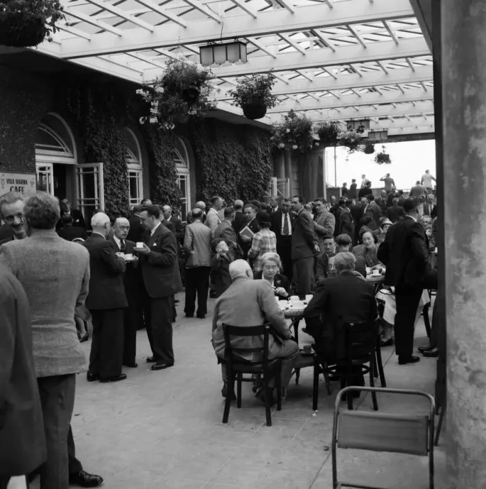 Framed Print : Trades Union Conference 1953. General scene of the terrace during a tea break at the TUC