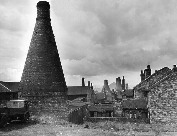 Traditional pottery 'bottle ovens'are seen in this view of Hanley in