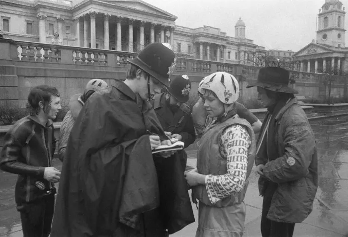 Framed Print : Trafalgar Square London February 1974 - Rag students from Liverpool University were