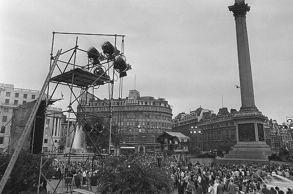 Trafalgar Square London July 1969 A giant TV screen in trafalgar Square has been
