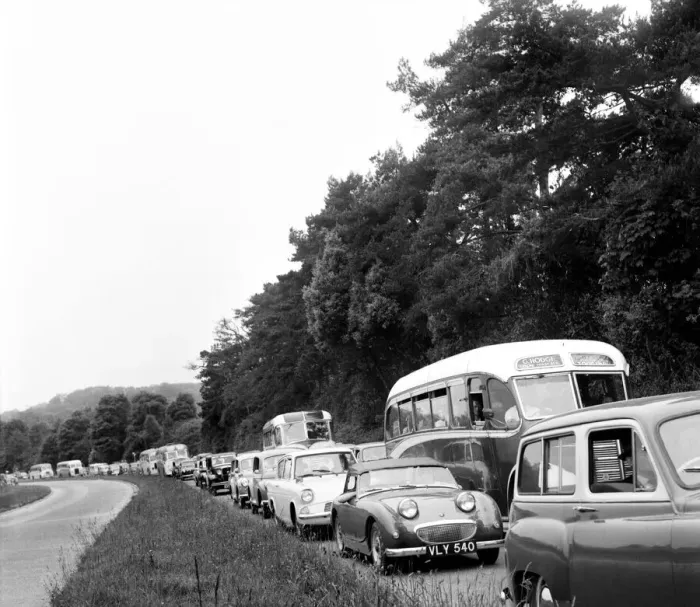 Framed Print : Traffic 1960. Homeward bound traffic on the Worthing-London road at Washington was slowed Framed Print : Traffic 1960. Homeward bound traffic on the Worthing-London road at Washington was slowed