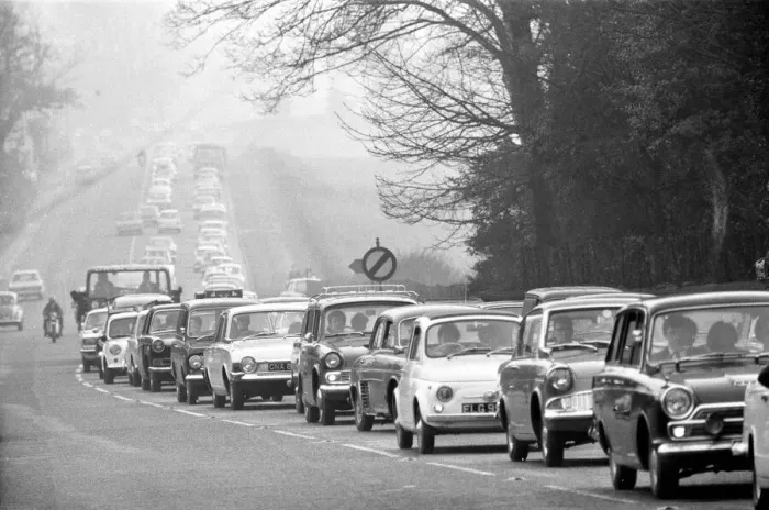 Framed Print : Traffic built up along the A556 towards Manchester, as traffic poured home from North Framed Print : Traffic built up along the A556 towards Manchester, as traffic poured home from North