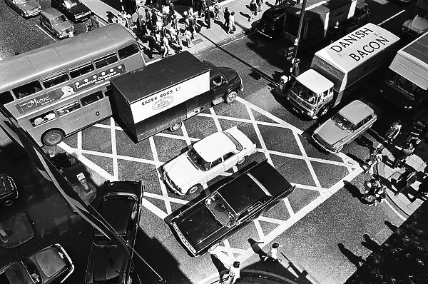 Traffic congestion at the box junction in Oxford Street London
