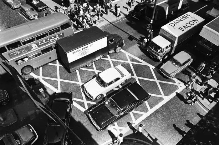 Framed Print : Traffic congestion at the box junction in Oxford Street London