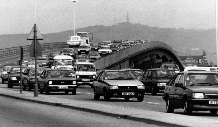 Framed Print : Traffic at the Gabalfa Flyover, Wales, 29th October 1985 Framed Print : Traffic at the Gabalfa Flyover, Wales, 29th October 1985