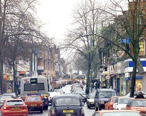 Traffic jam on the High Street, Kings Heath, Birmingham