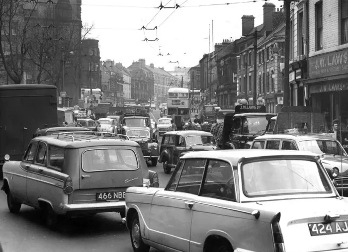 Framed Print : Traffic in Newcastles Newgate Street is choc-a-block in 1965 Framed Print : Traffic in Newcastles Newgate Street is choc-a-block in 1965