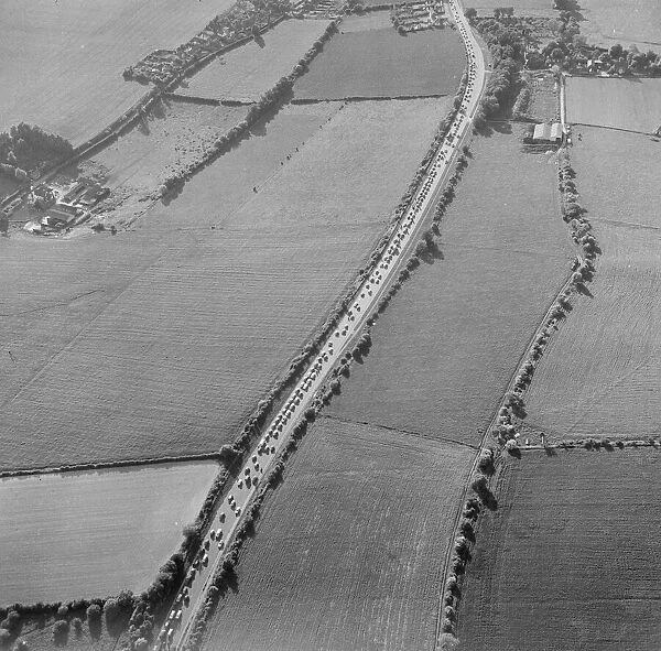 Traffic seen building up from an ariel view on the A2, Bank holiday 29th May 1967