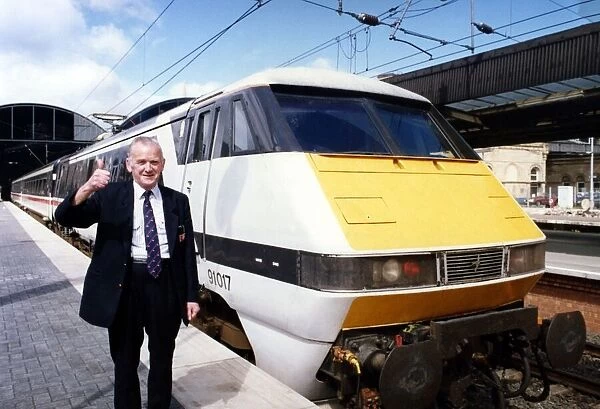 Train driver Bob Elington with a new Intercity 225 electric train on 7th August 1991