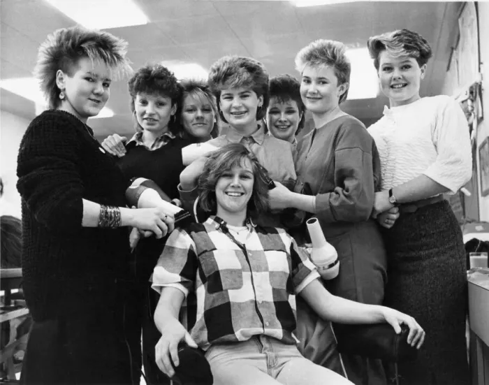 Framed Print : Trainee Hairdressers Julie Stott, Tracey Hudson, Jennifer Bell, Helen Brunger Framed Print : Trainee Hairdressers Julie Stott, Tracey Hudson, Jennifer Bell, Helen Brunger