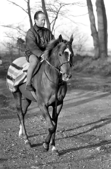 Framed Print : Trainer Peter Walwyn with his horse Grundy pictured at his Lambourne (Berks) stables Framed Print : Trainer Peter Walwyn with his horse Grundy pictured at his Lambourne (Berks) stables