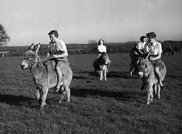 Training for the donkey race at Wivelsfield in Sussex. Circa 1960