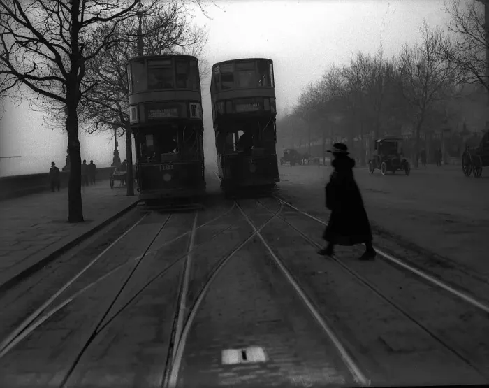 Framed Print : Tramcars on the Embankment circa 1915 Framed Print : Tramcars on the Embankment circa 1915