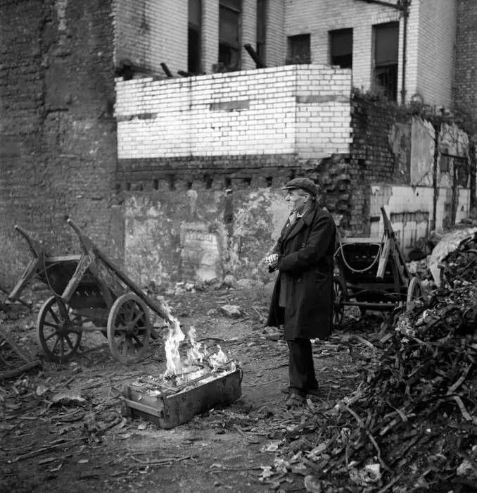 Framed Print : Tramps: One of two homeless gentlemen who live in the cellar of a bombed out building