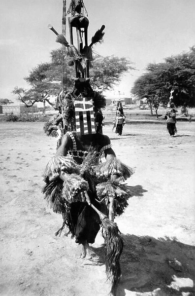Trans African hovercraft expedition. Wearing his mask, one of the Pagan dancers of