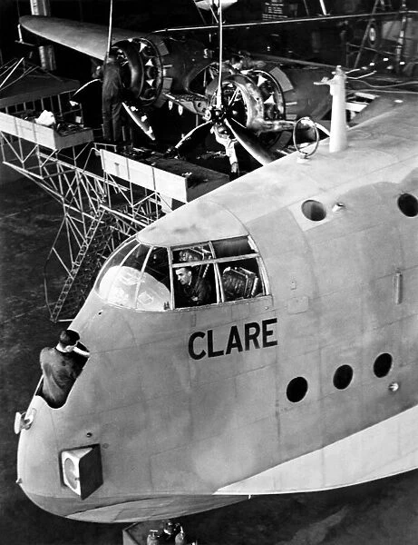 The transatlantic flying boat Clare is overhauled after her strenuous journeys