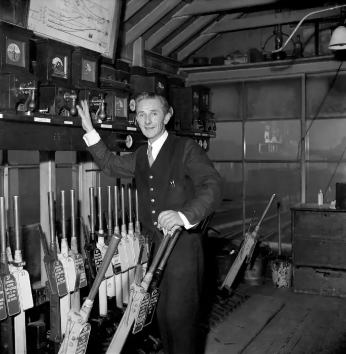 Framed Print : Transport: Railways: Signal man Robert Shepherd seen here in his signal box Framed Print : Transport: Railways: Signal man Robert Shepherd seen here in his signal box