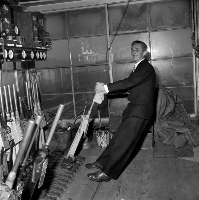 Framed Print : Transport: Railways: Signal man Robert Shepherd seen here in his signal box Framed Print : Transport: Railways: Signal man Robert Shepherd seen here in his signal box