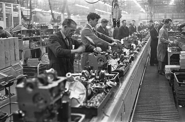 The transverse engine assembly line for the Mini. The Austin Mini production line at