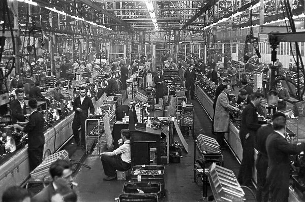 The transverse engine assembly line for the Mini. The Austin Mini production line at