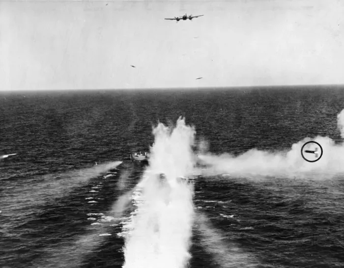 Framed Print : Trawler being attacked by Beaufighters of the R. A. F. equipped with rocket projectiles Framed Print : Trawler being attacked by Beaufighters of the R. A. F. equipped with rocket projectiles