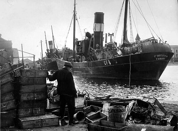 Trawler at Cardiff Docks. Dated 10th May 1956