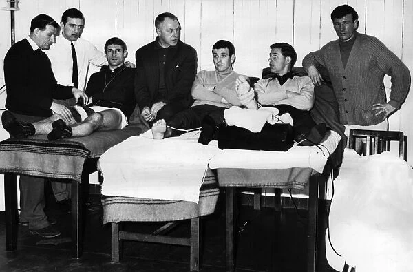 Treatment Room at Anfield March 1966. Liverpool Football Team L to R