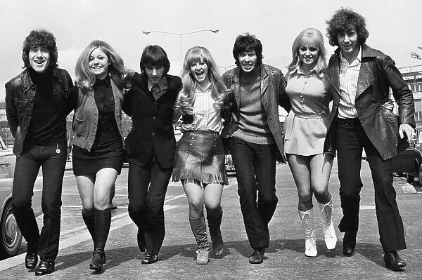 The Tremeloes seen here at Heathrow Airport with their girlfriends 26th April 1969