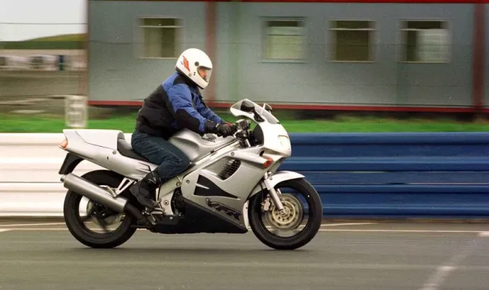 Framed Print : Trevor Walls riding Honda VFR 750cc motorbike August 1997 Framed Print : Trevor Walls riding Honda VFR 750cc motorbike August 1997