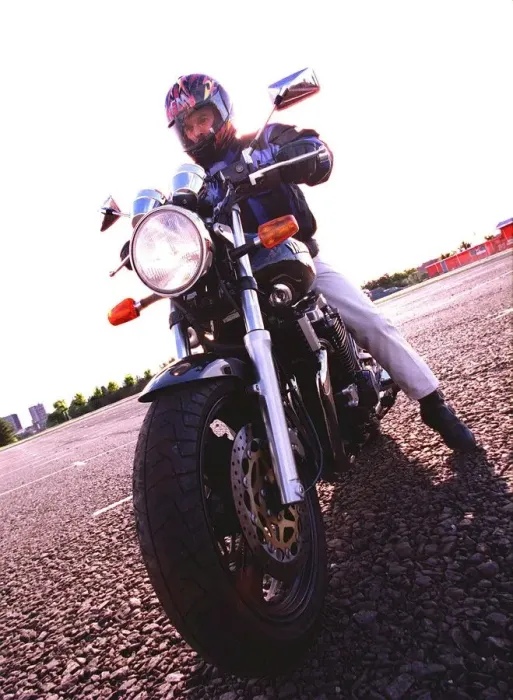 Framed Print : Trevor Walls sitting on a Yamaha XJR 1200 motorbike October 1998