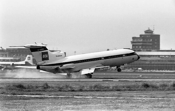 Trident landing at Heathrow airport. Circa July 1967