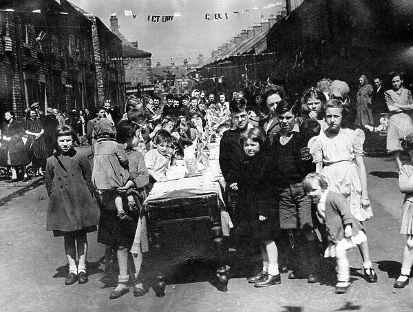 Trinity Street, North Shields, Victory Tea for VE Day. Children were supplied with