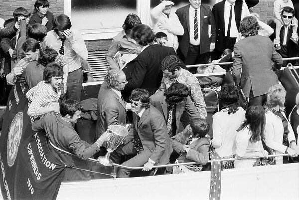 A triumphant Chelsea FC, return home after winning 1971 European Cup Winners