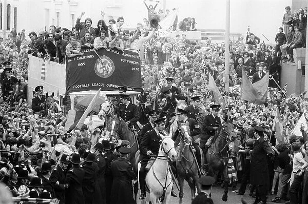 A triumphant Chelsea FC, return home after winning 1971 European Cup Winners