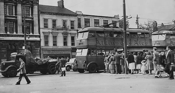 Trolley bus terminal in Bloxwich. West Midlands. 22nd August 1950