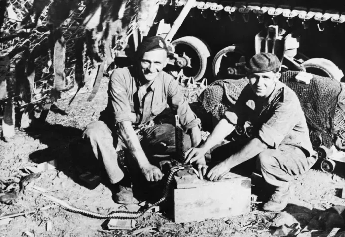 Framed Print : Trooper F. Willis and Lance Corporal T. A. Jones load ammunition into their tanks machine Framed Print : Trooper F. Willis and Lance Corporal T. A. Jones load ammunition into their tanks machine