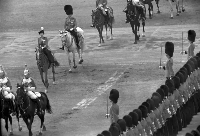 Framed Print : Trooping the Colour 1951 Queen Elizabeth inspecting troops June 1951 Framed Print : Trooping the Colour 1951 Queen Elizabeth inspecting troops June 1951