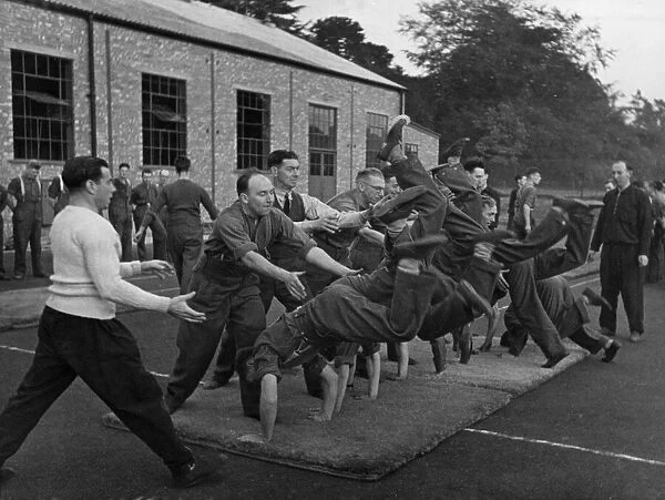 Troops perform exercises at the Royal Army Medical Corps Military convalescent depot in