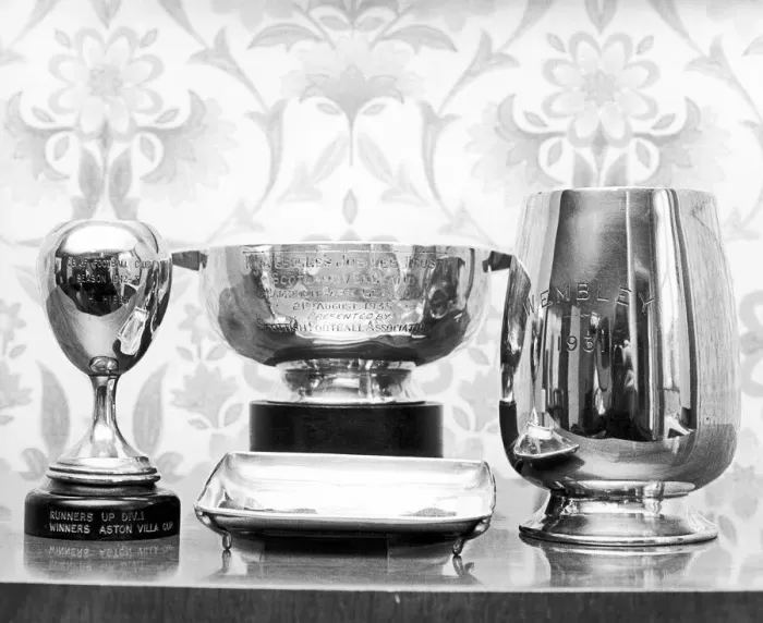 Framed Print : Trophies belonging to former Birmingham City and England goalkeeper Harry Hibbs at his