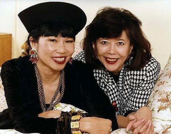 Tsai Chin Actress at interview with writer Amy Tan wearing hat
