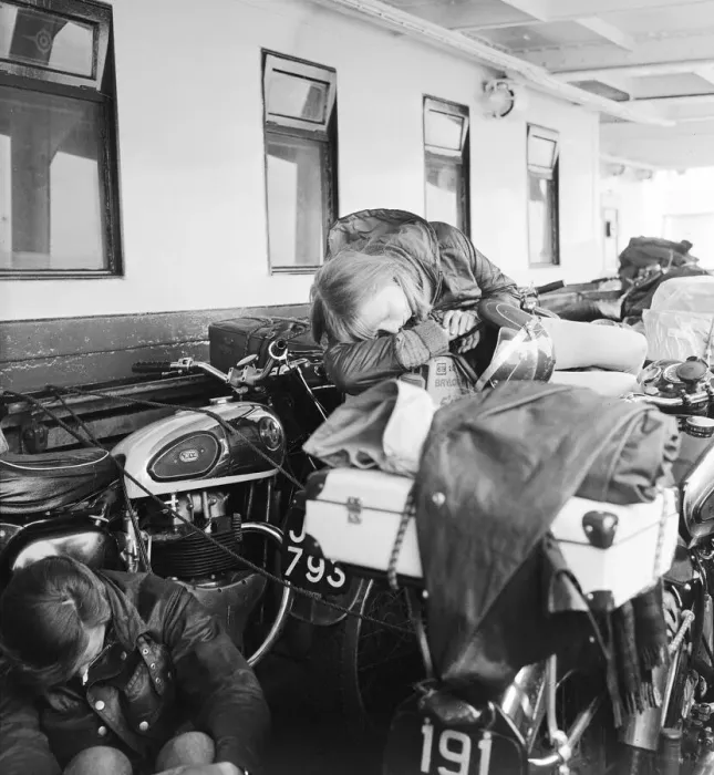 Framed Print : TT race fans on the ferry over to the Isle of Man. 29th June 1965 Framed Print : TT race fans on the ferry over to the Isle of Man. 29th June 1965