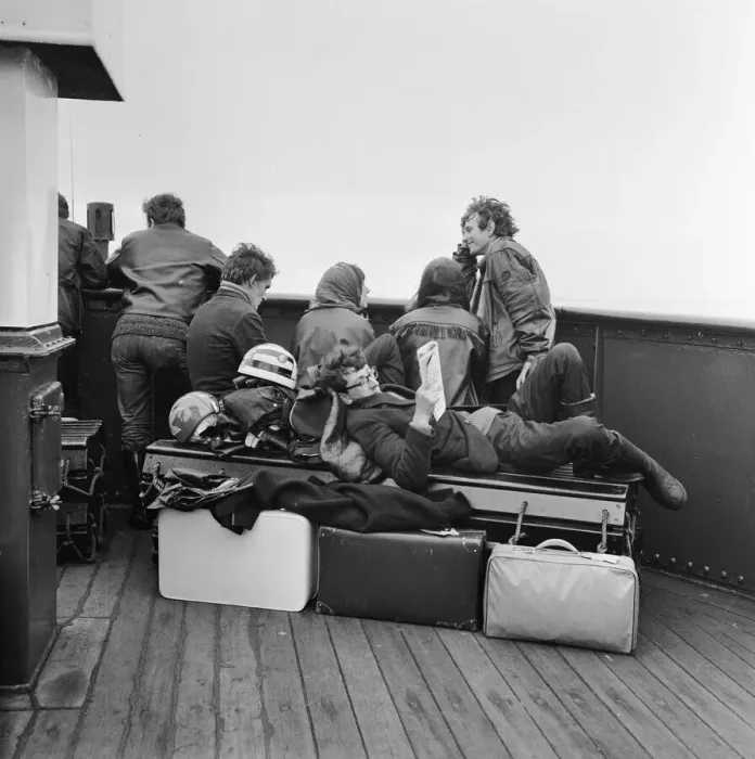 Framed Print : TT race fans on the ferry over to the Isle of Man. 29th June 1965 Framed Print : TT race fans on the ferry over to the Isle of Man. 29th June 1965