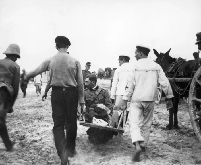 Framed Print : Turco - Italian War An Italian officer is stretchered to a field hospital after Framed Print : Turco - Italian War An Italian officer is stretchered to a field hospital after