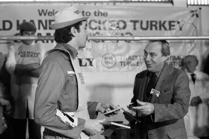 Framed Print : Turkey plucking championship at Henley. December 1984