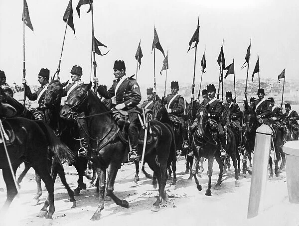 Turkish Cavalry in Constantinople riding towards the front in the 1912 Balkans War