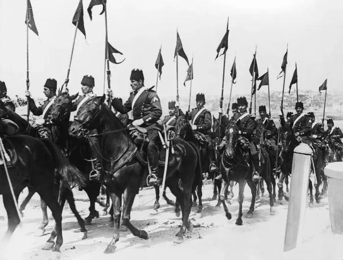 Framed Print : Turkish Cavalry in Constantinople riding towards the front in the 1912 Balkans War