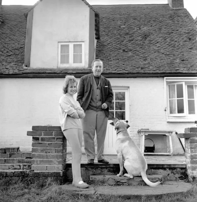 Framed Print : TV actor Hugh Lloyd seen here at home with his wife and pet dog. 1960 A1098-004