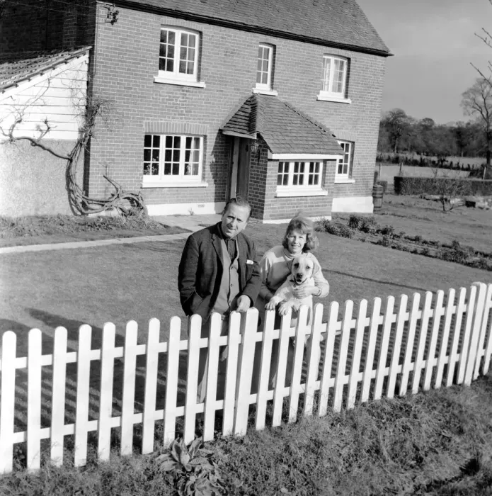 Framed Print : TV actor Hugh Lloyd seen here at home with his wife and pet dog. 1960 A1098-005