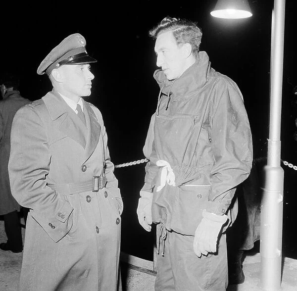TV presenter Raymond Baxter seen here boarding the Goodwin lightship 23rd November 1956