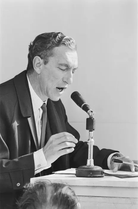 Framed Print : TV Presenter Raymond Baxter seen here commentating at a British Motor Corporation motor Framed Print : TV Presenter Raymond Baxter seen here commentating at a British Motor Corporation motor
